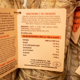 etichetta valori nutrizionali coppa giordano salumificio michelazzi