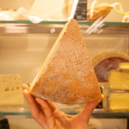 fetta di formaggio raclette dop svizzero in mano